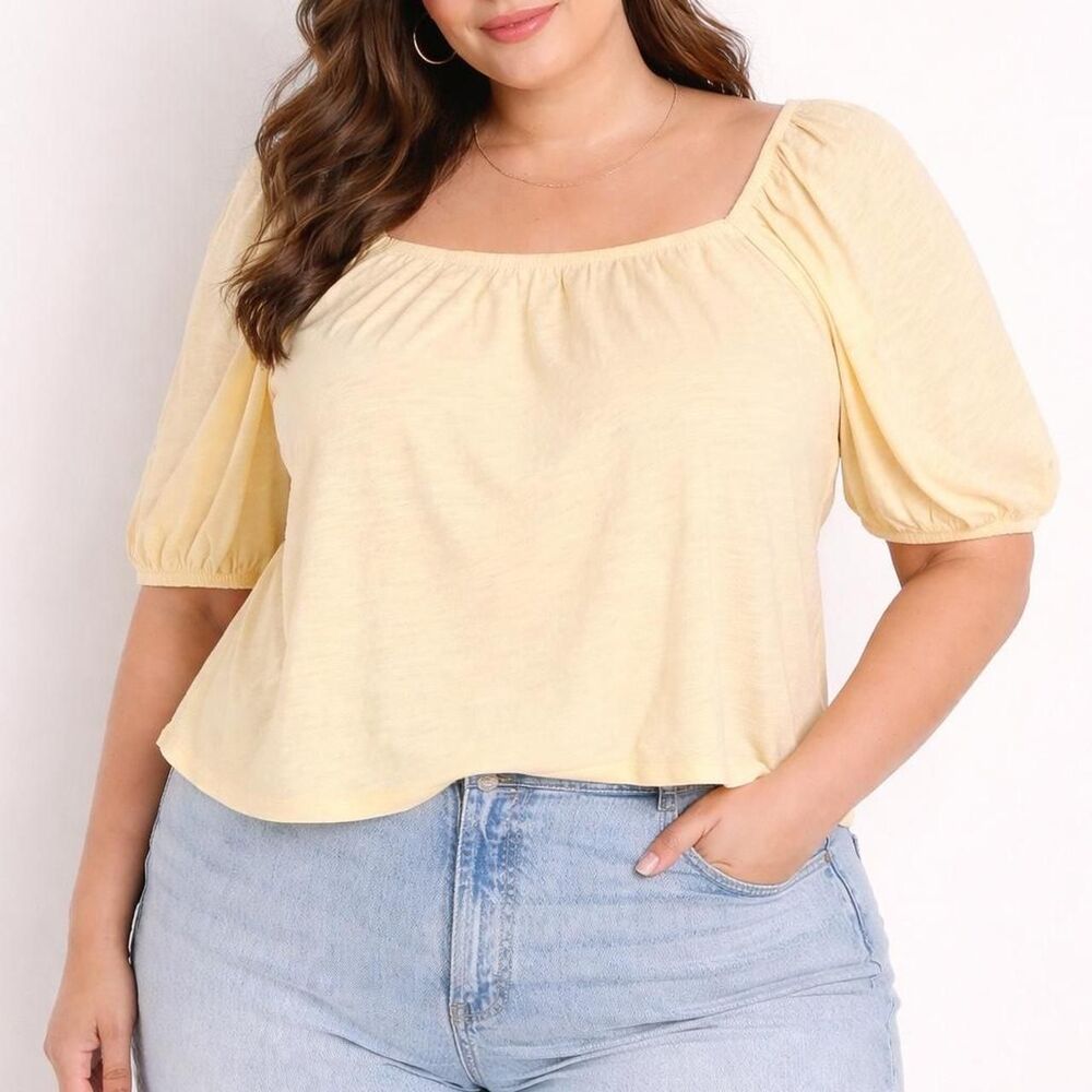 Old Navy Plus Women's Yellow Blouse XXL Cottagecore Soft Girl Square Neck New